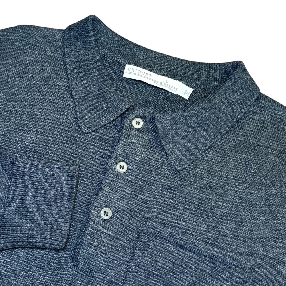 Criquet Mens Large Baby Alpaca Blend Long Sleeve Polo Sweater Charcoal Grey